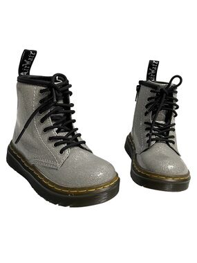 Dr Martens zavalat Silver Glitter Lace-Up Combat Boots toddler girl size 7
